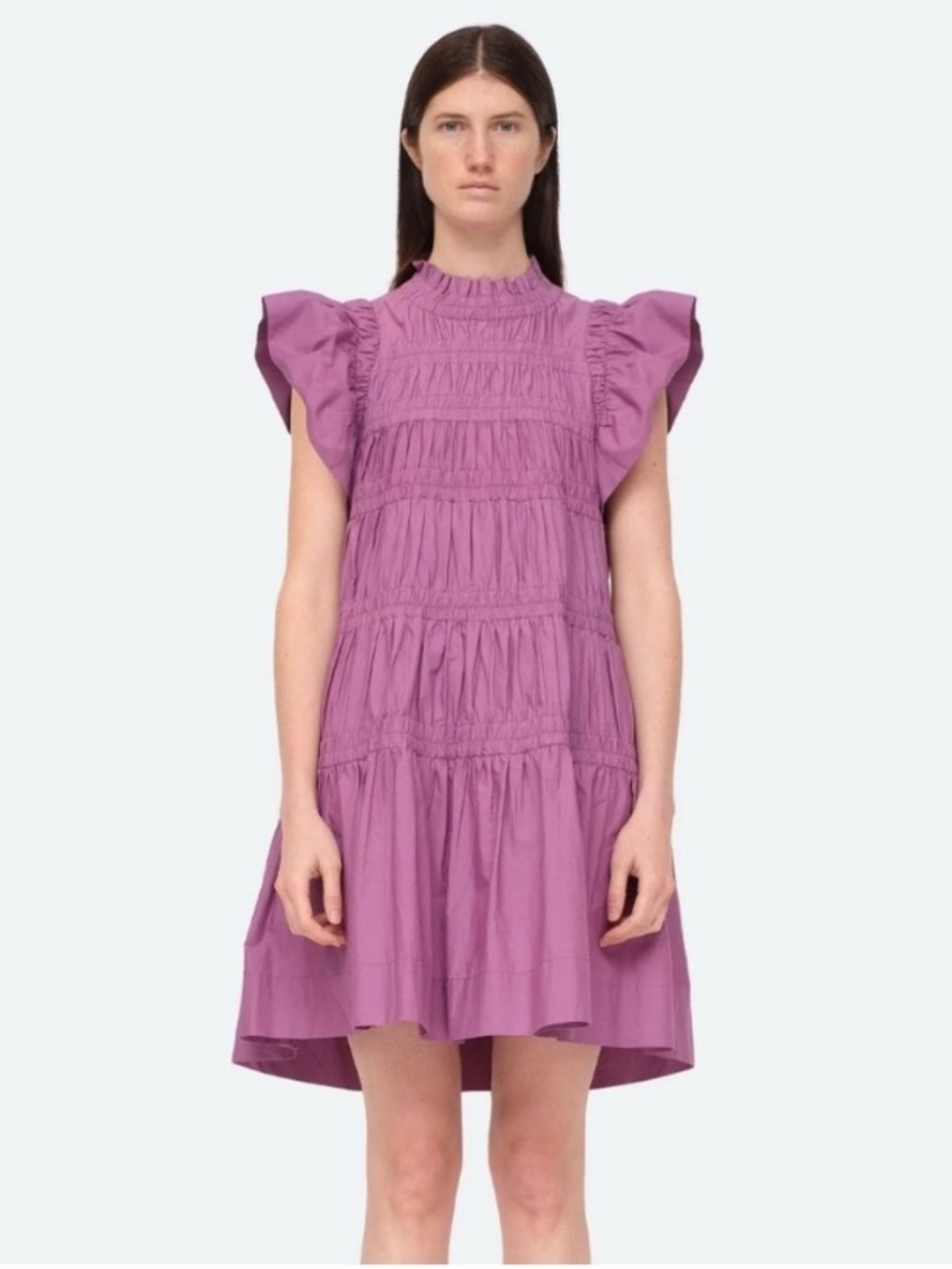 SEA Steph Flutter Sleeve Smocked Mini Dress